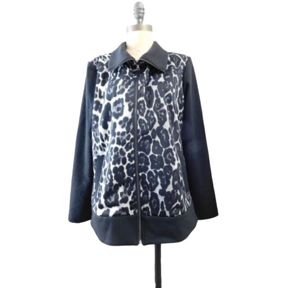 Simonton Says Size M Medium Leopard STRETCH Zip Front Knit jacket Blazer - Picture 1 of 3